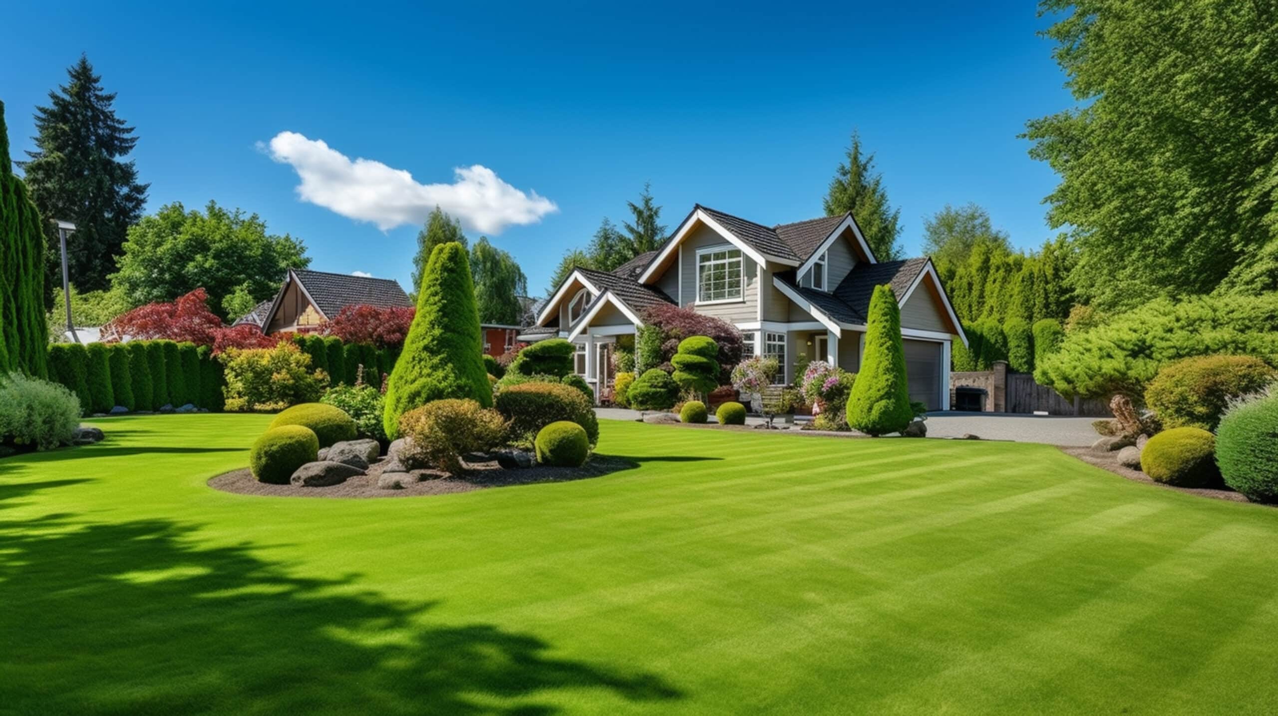 Beautiful Home With Green Grass Yard. Beautiful white color single family home